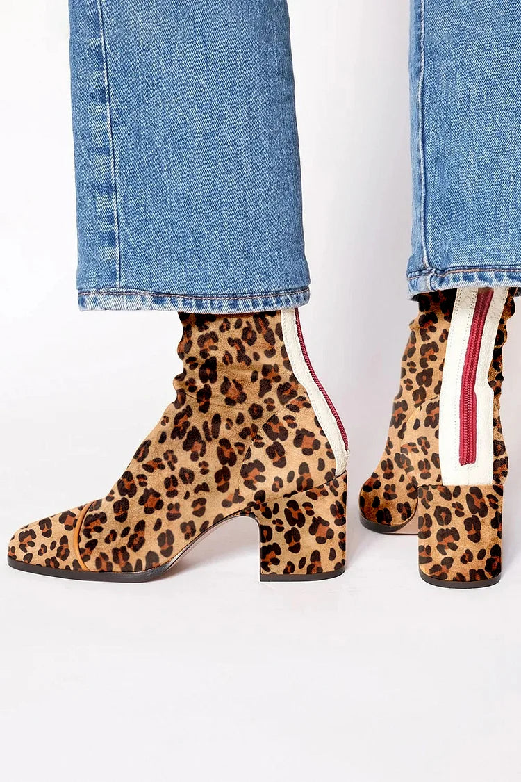 STIVALETTI ANIMALIER A TACCO LARGO