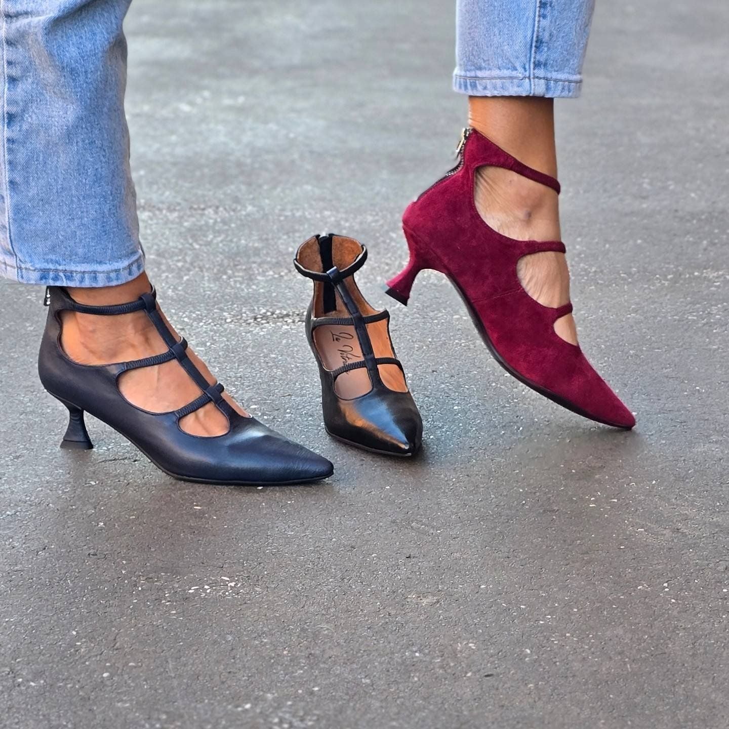 Pumps met bandjes en lage hak