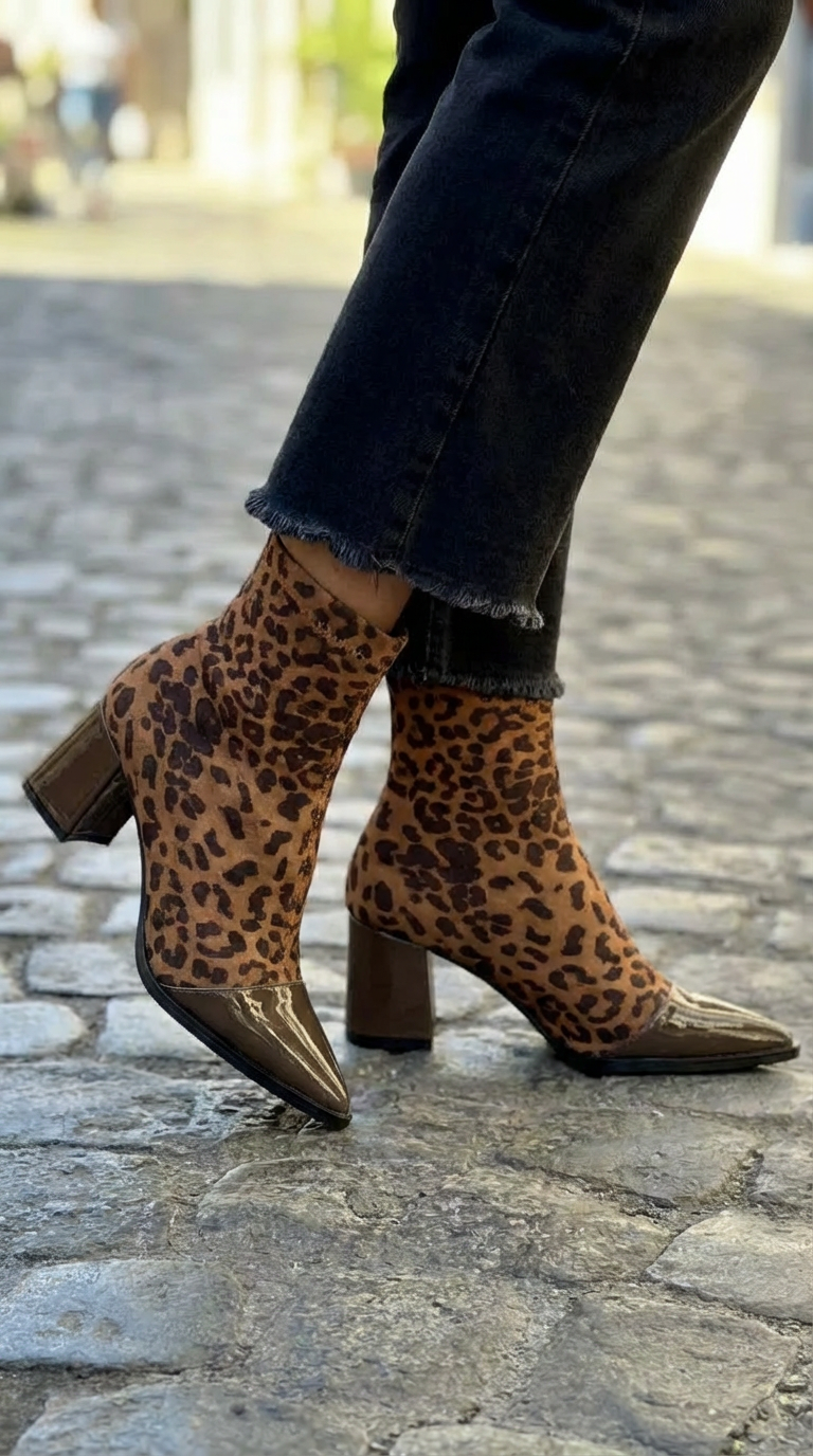 Animalprint enkellaarzen met glanzende punt